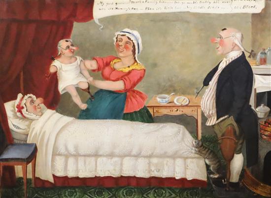 English School c.1800 Naive caricature My goodness gracious! Heas a Family Likeness for ye - its daddy all over with its mamanys n